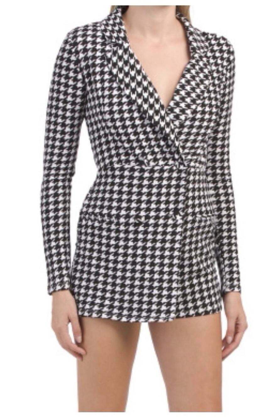 NWT ALMOST FAMOUS Houndstooth Blazer Double Breasted Mini Dress Romper Size M